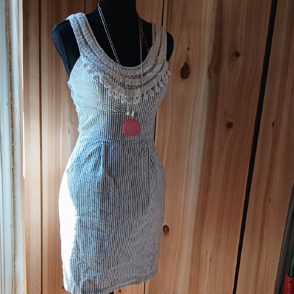 Sequin Hearts White and Black Striped Mini Dress